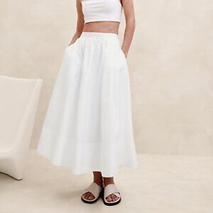 Banana Republic Ariella Poplin Midi Skirt White